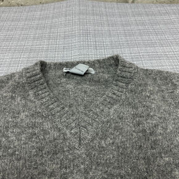 Shetland Wool Sweater Mens Large Grey‎ Center Stripes Old Navy Gorpcore - Picture 3 of 8
